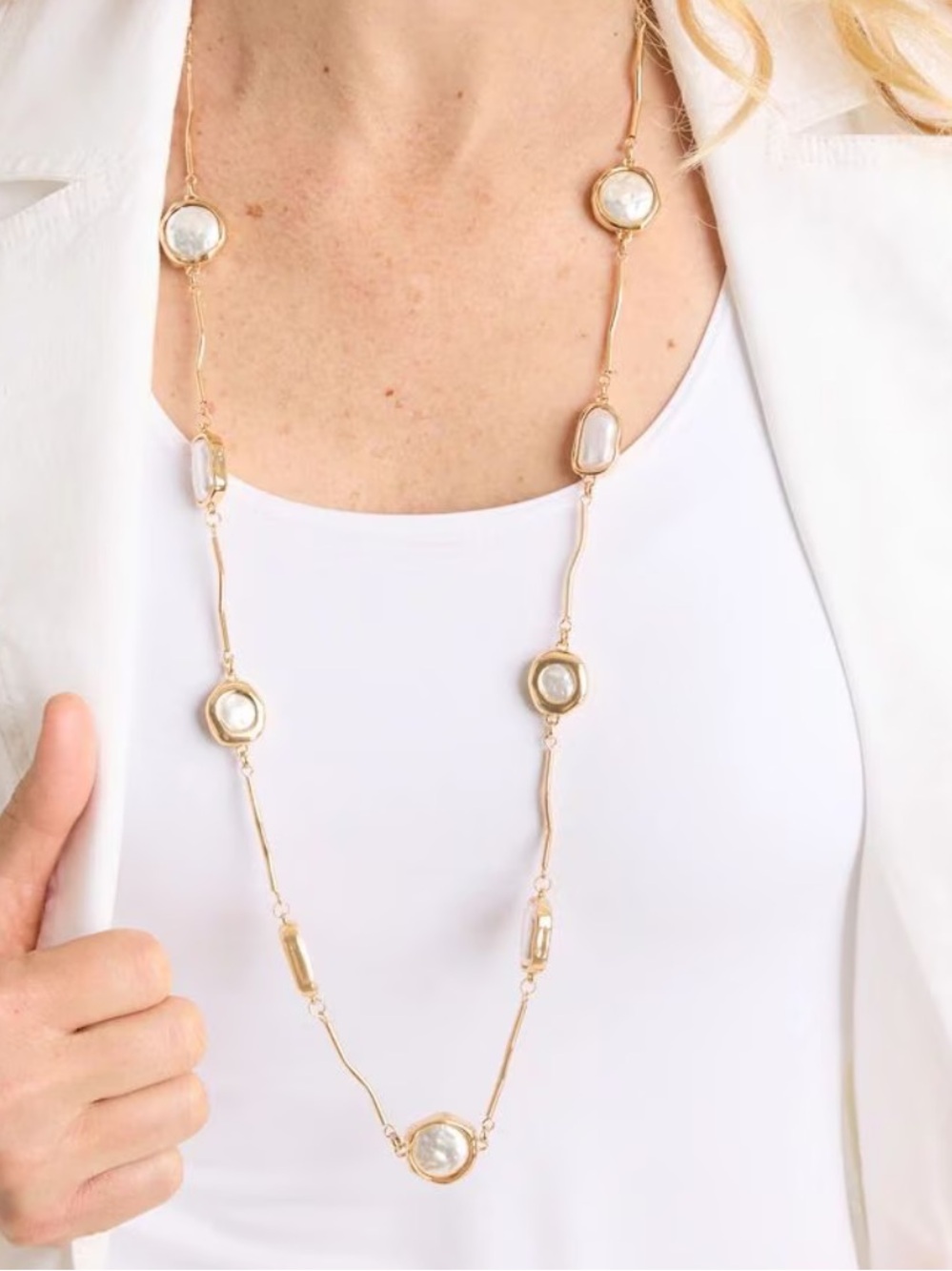 Chico's Siren Collection 34Faux Pearl Long Single-Strand Necklace